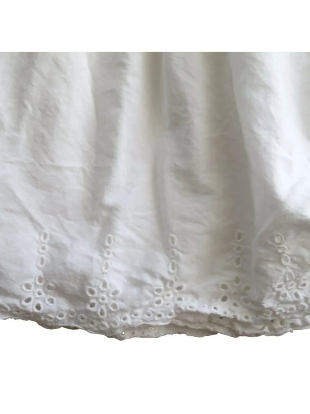 Vintage Queen White Cotton Eyelet Bed Skirt Embroidered Hem Ruffled 15